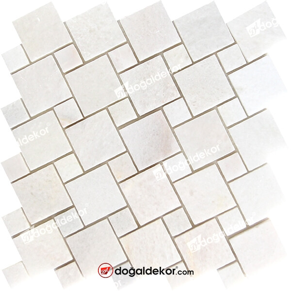 Mermer Mozaik Doğal Taş  2 Kare Beyaz - DT1655